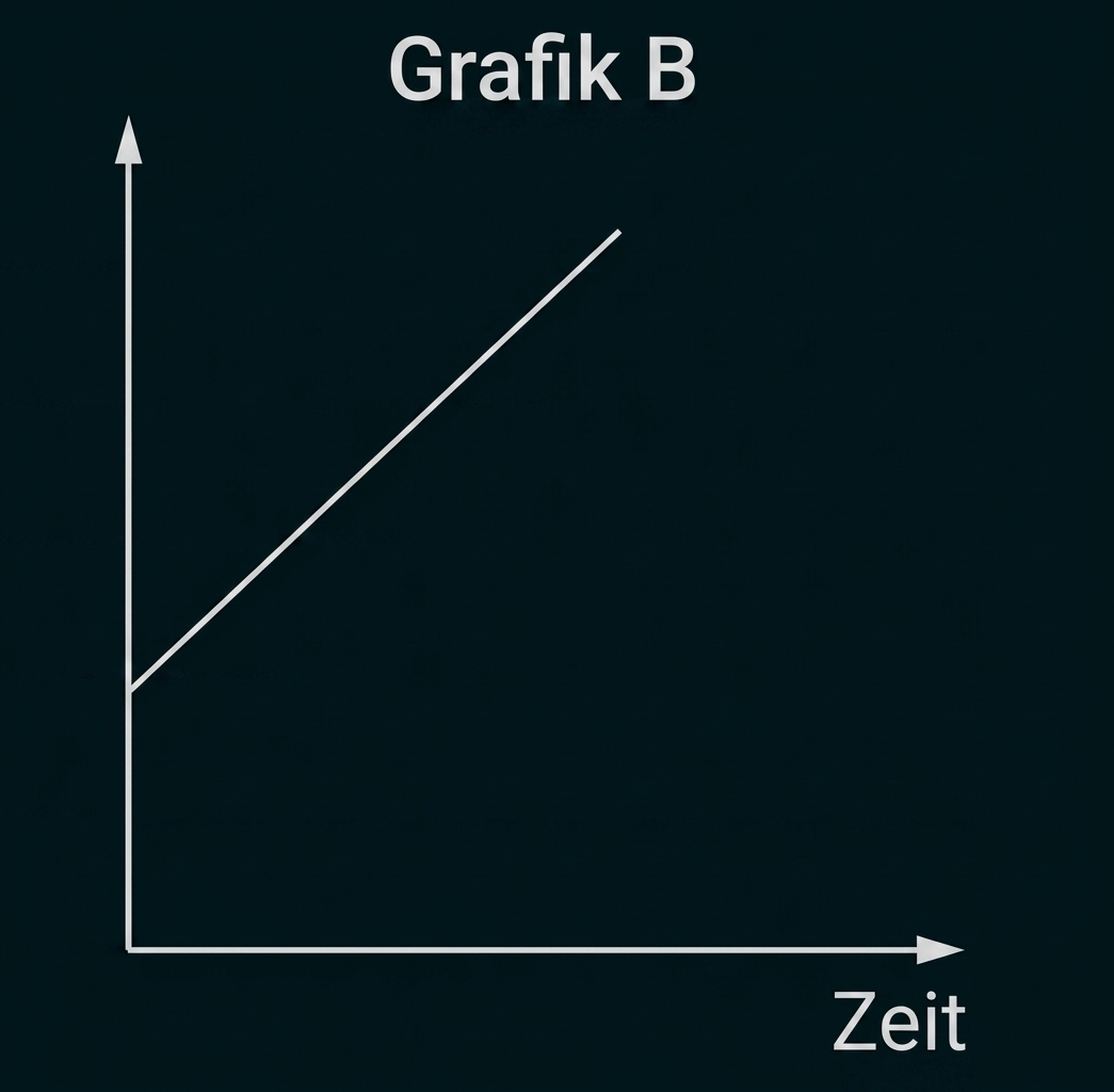 Grafik B mit ansteigender Linie und Zeitachse